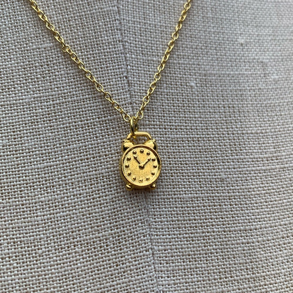 NWT Sterling Silver Plated Gold Tone Chain & Alarm Clock Charm Necklace - Picture 7 of 10